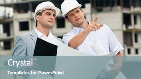  Presentation with photo - Cool new presentation theme with structural engineering - photo of young engineer showing backdrop and a seafoam green colored foreground