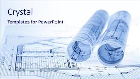  Presentation with structural engineering - Presentation theme consisting of structural engineering - rolls of architecture blueprints house background and a sky blue colored foreground