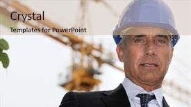  Presentation with structural engineering - Cool new slide deck with structural engineering - senior building planner stood backdrop and a soft green colored foreground