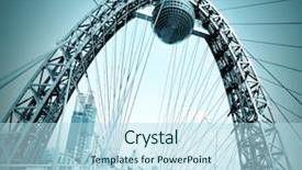  Presentation with structural engineering - Cool new presentation theme with structural engineering - vivid red suspension bridge backdrop and a light blue colored foreground