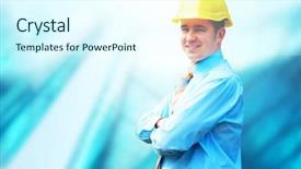  Presentation with medical protective wears - Presentation theme consisting of structural engineering - young architect wearing a protective background and a cool aqua colored foreground