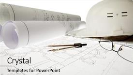  Presentation with eyeglasses - Presentation theme enhanced with structure building - close-up of blueprints with sketches background and a white colored foreground