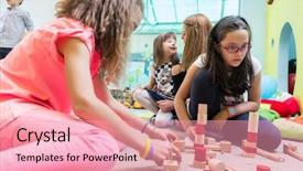  Presentation with wooden building blocks - Theme with structure in balance during playtime background and a coral colored foreground