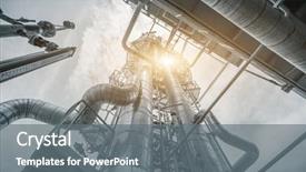  Presentation with plant structure - Audience pleasing slide set consisting of structure of oil refinery plant backdrop and a gray colored foreground