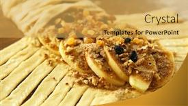  Presentation with walnut - PPT layouts featuring strudel with apples walnut and raisins in raw dough on wooden table background and a yellow colored foreground