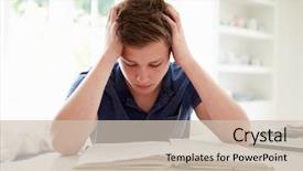  Presentation with depressed - Slide set enhanced with struggle - depressed boy studying at home background and a soft green colored foreground