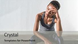  Presentation with cardio - Slide set consisting of struggle - tired fitness running woman sweating background and a light gray colored foreground