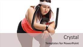  Presentation with struggle - Audience pleasing PPT layouts consisting of struggle - tired overweight woman backdrop and a soft green colored foreground