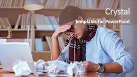  Presentation with library - PPT theme having struggle - young book writer writing background and a violet colored foreground