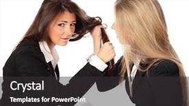  Presentation with octopus on isolated white - Slides enhanced with struggle business women - 2 businesswomen fighting isolated background and a  colored foreground