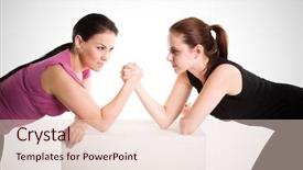  Presentation with struggle - PPT theme having struggle business women - shot of two businesswomen arm background and a  colored foreground