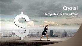  Presentation with dollar sign - Presentation theme enhanced with struggle business women - young businesswoman pulling dollar sign background and a gray colored foreground