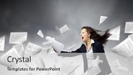  Presentation with strong wind - PPT layouts featuring struggle business women - young determined businesswoman walking background and a  colored foreground