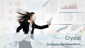  Presentation with strong wind - Presentation theme with struggle business women - young determined businesswoman walking background and a sky blue colored foreground