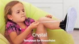  Presentation with struggle - Audience pleasing PPT theme consisting of struggle - cute little girl concentrated to tie shoe focus on the feet backdrop and a coral colored foreground