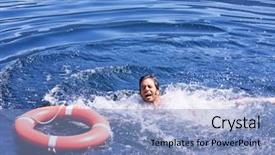  Presentation with water life - Amazing theme having struggling for a life buoy backdrop and a light blue colored foreground