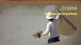  Presentation with building - PPT layouts enhanced with stucco on a building wall an unidentifiable contractor applies stucco or wall texture to the outside of a building wall in preparation of painting the building wall and building repair and patching background and a violet colored foreground