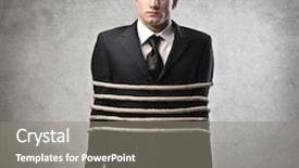  Presentation with stuck - PPT layouts having stuck - young businessman tied with ropes background and a gray colored foreground
