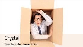  Presentation with young athletes box jumping - Presentation design having stuck - young businessman trapped background and a lemonade colored foreground