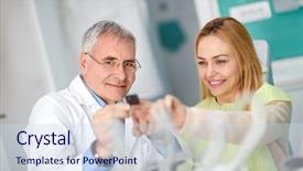  Presentation with dental radiology dentist and assistant - Beautiful PPT theme featuring stud - patient and dentist studding teeth backdrop and a sky blue colored foreground