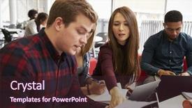  Presentation with group of students raising hands - Audience pleasing slides consisting of studens collaboration - group of students in library backdrop and a wine colored foreground