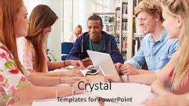  Presentation with working together - Slides featuring studens collaboration - group of students working together background and a coral colored foreground