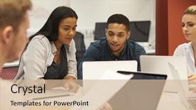  Presentation with university - Cool new PPT theme with studens collaboration - group of university students collaborating backdrop and a soft green colored foreground