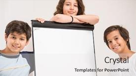  Presentation with kids space - Audience pleasing PPT theme consisting of student activities - group of kids holding white backdrop and a white colored foreground