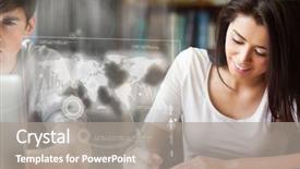  Presentation with digital university - Slide deck consisting of student analysing map on digital background and a gray colored foreground