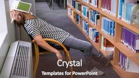  Presentation with university library - PPT theme featuring student asleep in the library background and a tawny brown colored foreground