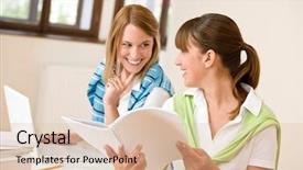  Presentation with study - Slides enhanced with student at home - two happy woman with laptop and book study background and a lemonade colored foreground