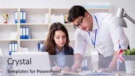  Presentation with language training - Slide deck having student at language training background and a  colored foreground