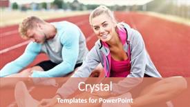  Presentation with racing - Amazing PPT layouts having student athlete - man and woman racing backdrop and a coral colored foreground