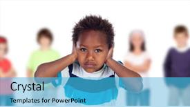  Presentation with frightened child - Theme featuring student behavior - afro-american child frightened covering his background and a teal colored foreground