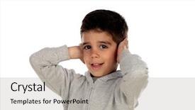  Presentation with ears - PPT layouts enhanced with student behavior - small child covering his ears background and a light gray colored foreground