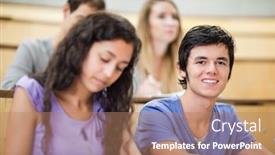  Presentation with amphitheater - Colorful slide set enhanced with student being distracted while his classmates are listening in an amphitheater backdrop and a coral colored foreground