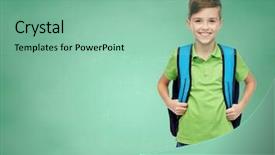  Presentation with bag - Presentation design enhanced with student boy with school bag background and a seafoam green colored foreground