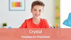  Presentation with student writing - PPT theme enhanced with student boy writing to notebook background and a coral colored foreground