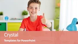  Presentation with early childhood education - Slide deck featuring student boy writing to notebook background and a coral colored foreground