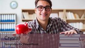  Presentation with pay - Audience pleasing slide deck consisting of student breaking piggybank to pay backdrop and a  colored foreground