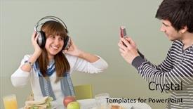  Presentation with cafeteria - Theme featuring student cafeteria - teenagers having lunch break taking photo background and a mint green colored foreground