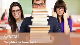  Presentation with tan book stack stacks of books - Theme with student carrying stack of books background and a  colored foreground