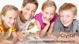  Presentation with kids sleep children books - Audience pleasing slide set consisting of student cartoon - children with tablet group kids backdrop and a coral colored foreground