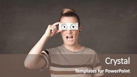  Presentation with paper hand drawn politics - Amazing PPT theme having student cartoon - funny woman looking with hand backdrop and a violet colored foreground