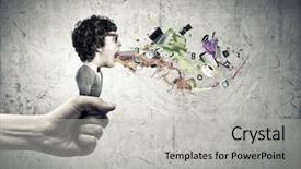  Presentation with head - PPT theme having student cartoon - funny young man with big background and a  colored foreground