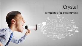  Presentation with man head in hands - Beautiful PPT theme featuring student cartoon - funny young man with big backdrop and a light gray colored foreground