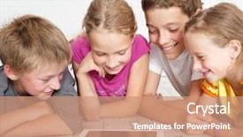  Presentation with cartoon children - Amazing theme having student cartoon - group children with tablet happy backdrop and a coral colored foreground