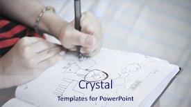  Presentation with cartoon - Presentation theme having student cartoon - little girl drawing a bride background and a sky blue colored foreground