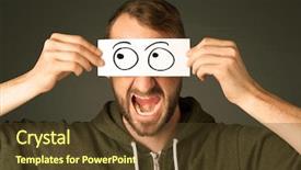  Presentation with eye - Presentation theme with student cartoon - silly man looking with hand background and a tawny brown colored foreground