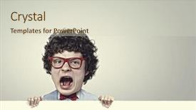  Presentation with head - Beautiful presentation design featuring student cartoon - young funny man with big backdrop and a  colored foreground